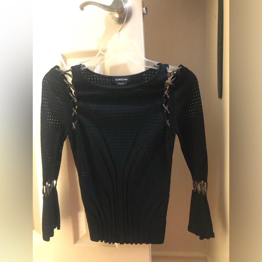 bebe Black Knit Eyelet Detail Dress
